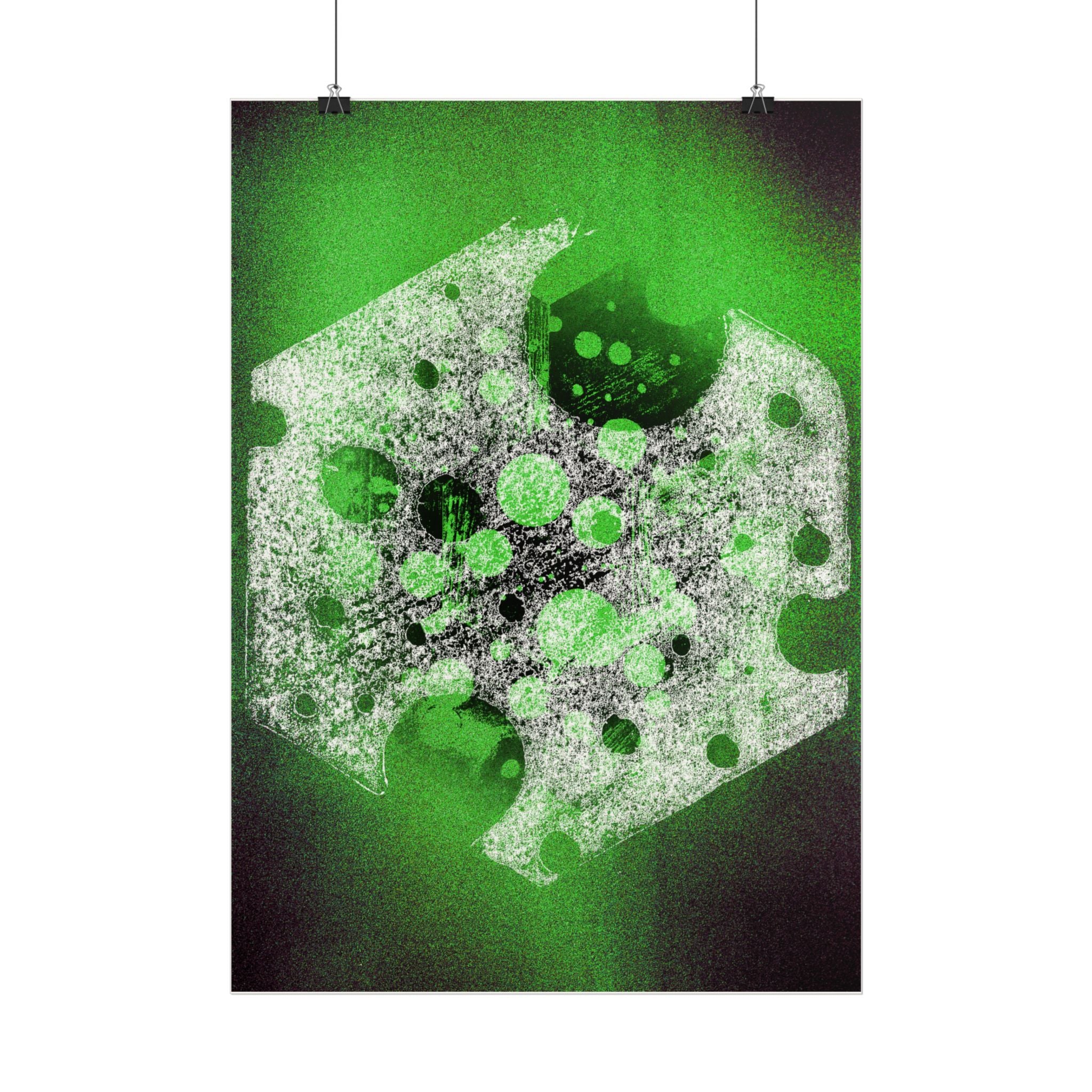 Abstract Green Hexagon Art Poster — Vertical Wall Print