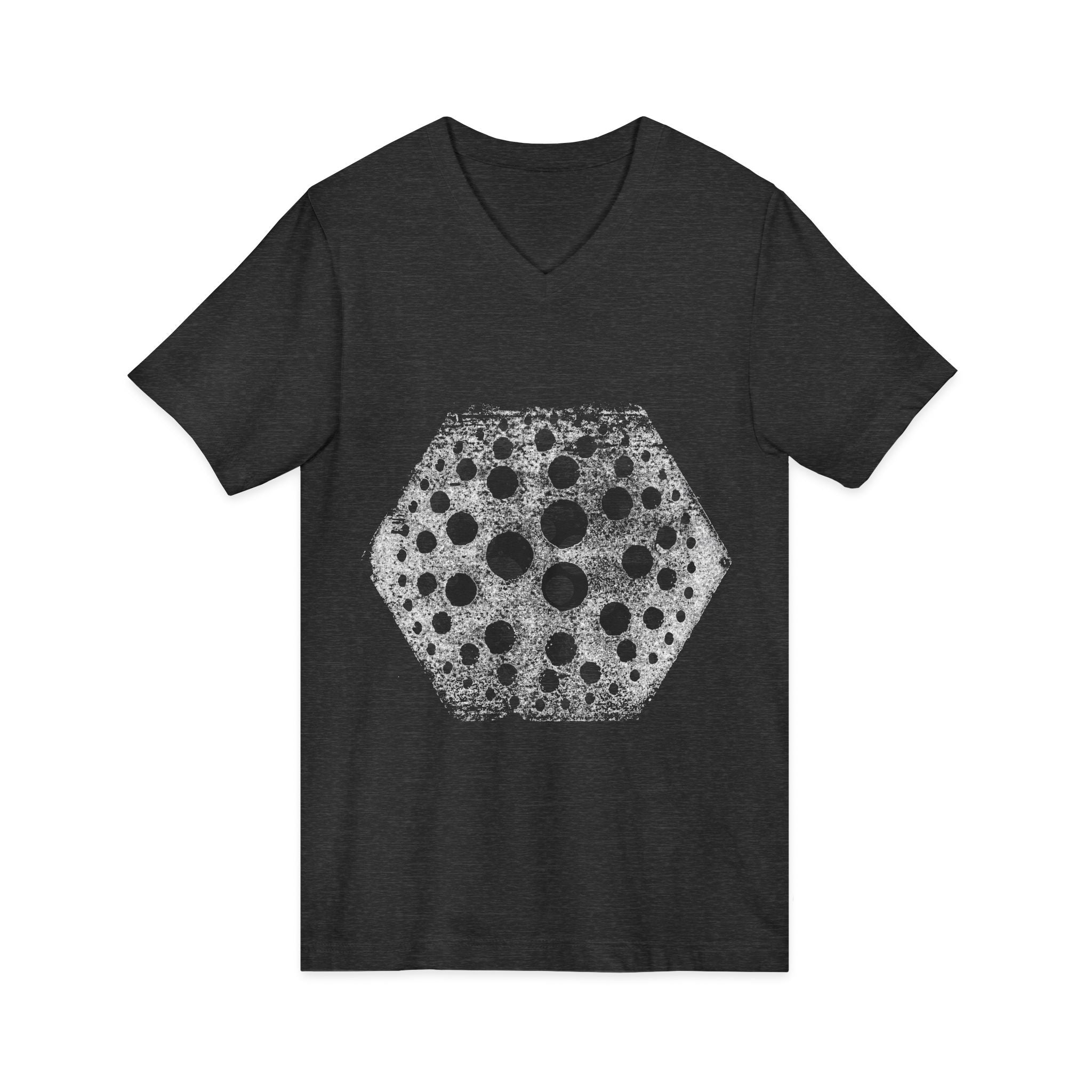 Hex Moon Graphic Tee Design Hex26 — T-shirt met V-hals en vintage astronomisch design, geïnspireerd op Space Cheese