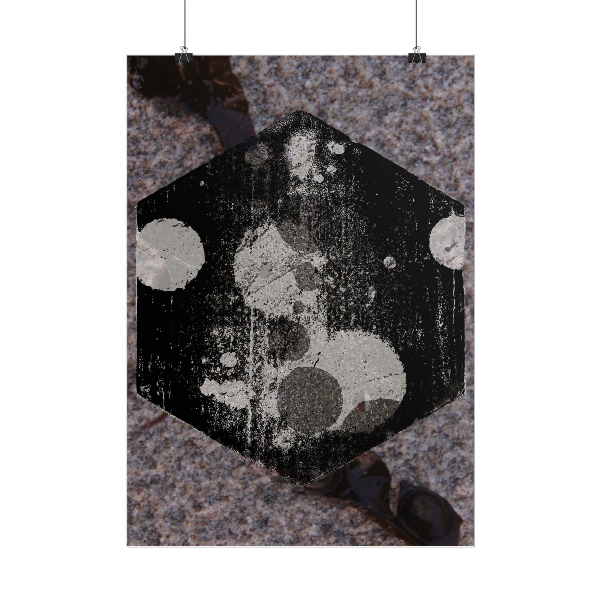 Abstract Hexagon Art Poster — Grunge Black & Gray Vertical Print