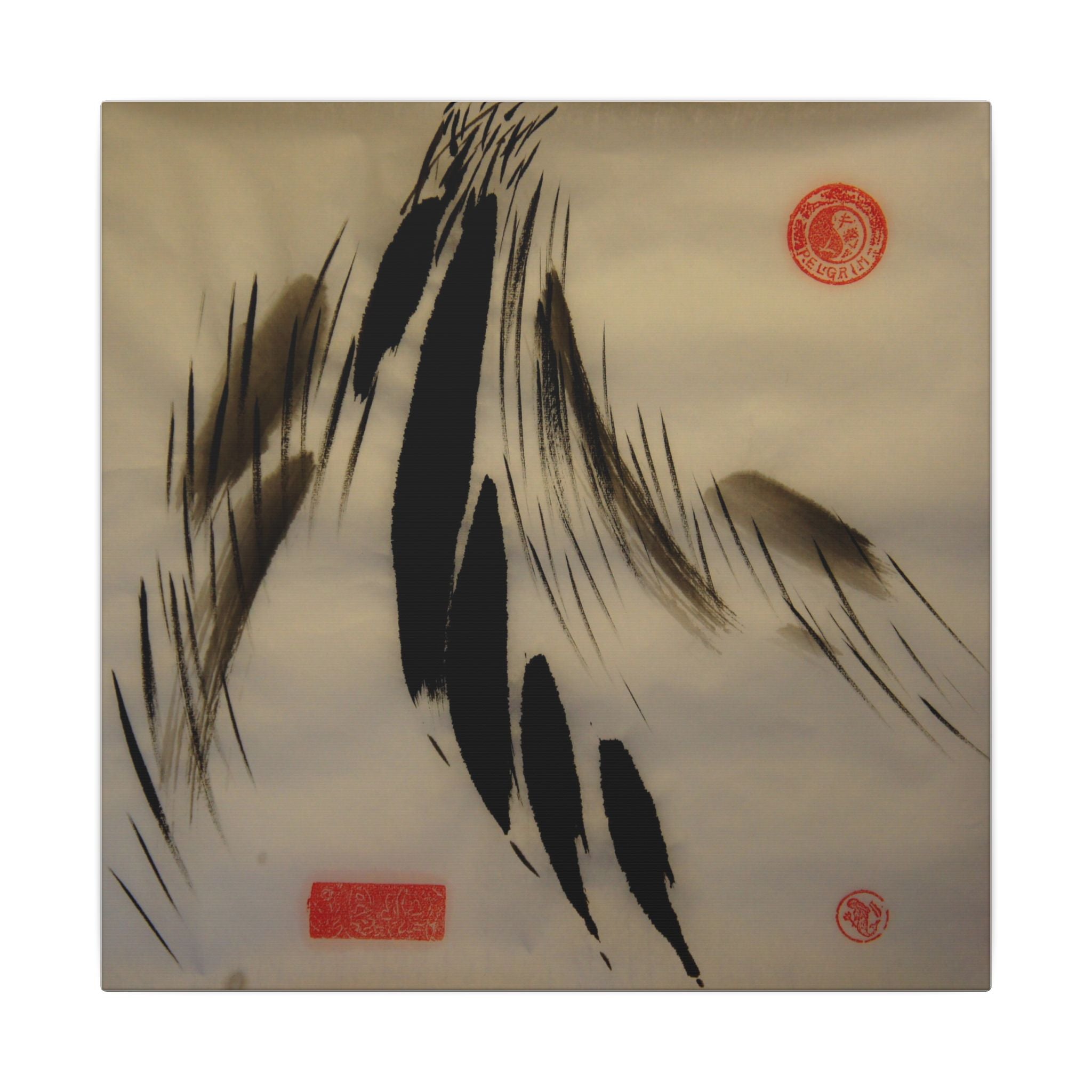 Abstract Ink Brush Canvas Wall Art — Minimal Asian Calligraphy Style