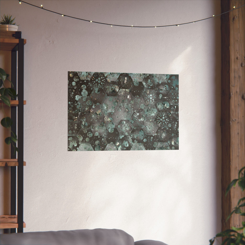 Abstracte zeshoekige poster in aquamatte kleur 