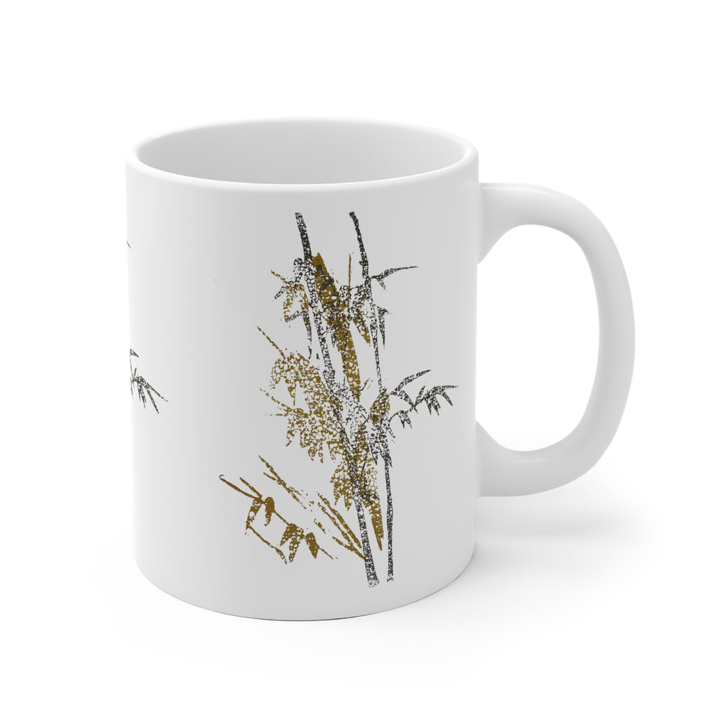 Keramische mok met bamboe penseelstreken — Minimalistische thee- en koffiekop in Aziatische stijl 