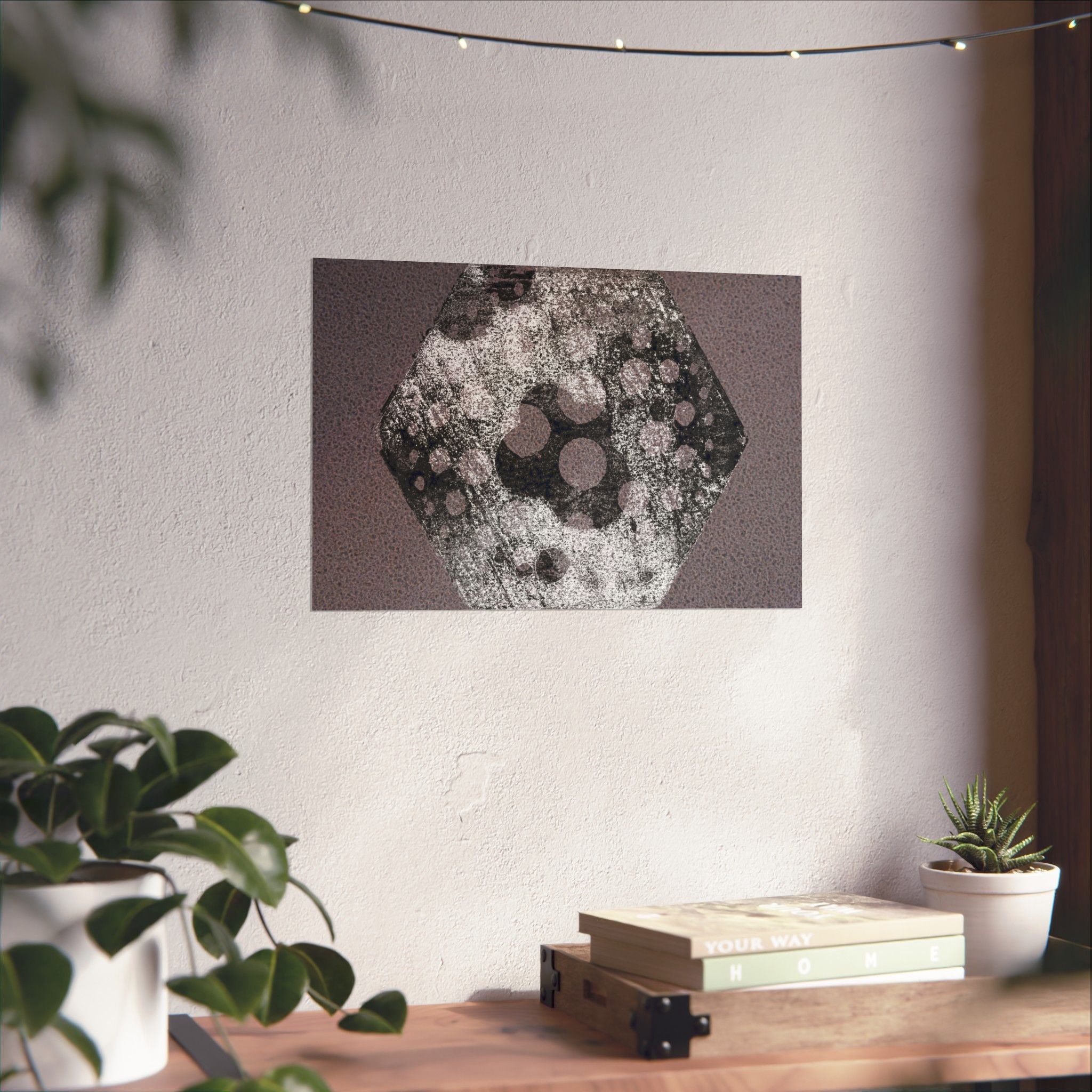 Abstract Hexagon Art Poster — Textured Geometric Matte Horizontal Print