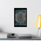 Abstract Hexagon Moon Matte Poster — Moody Blue-Green Wall Art