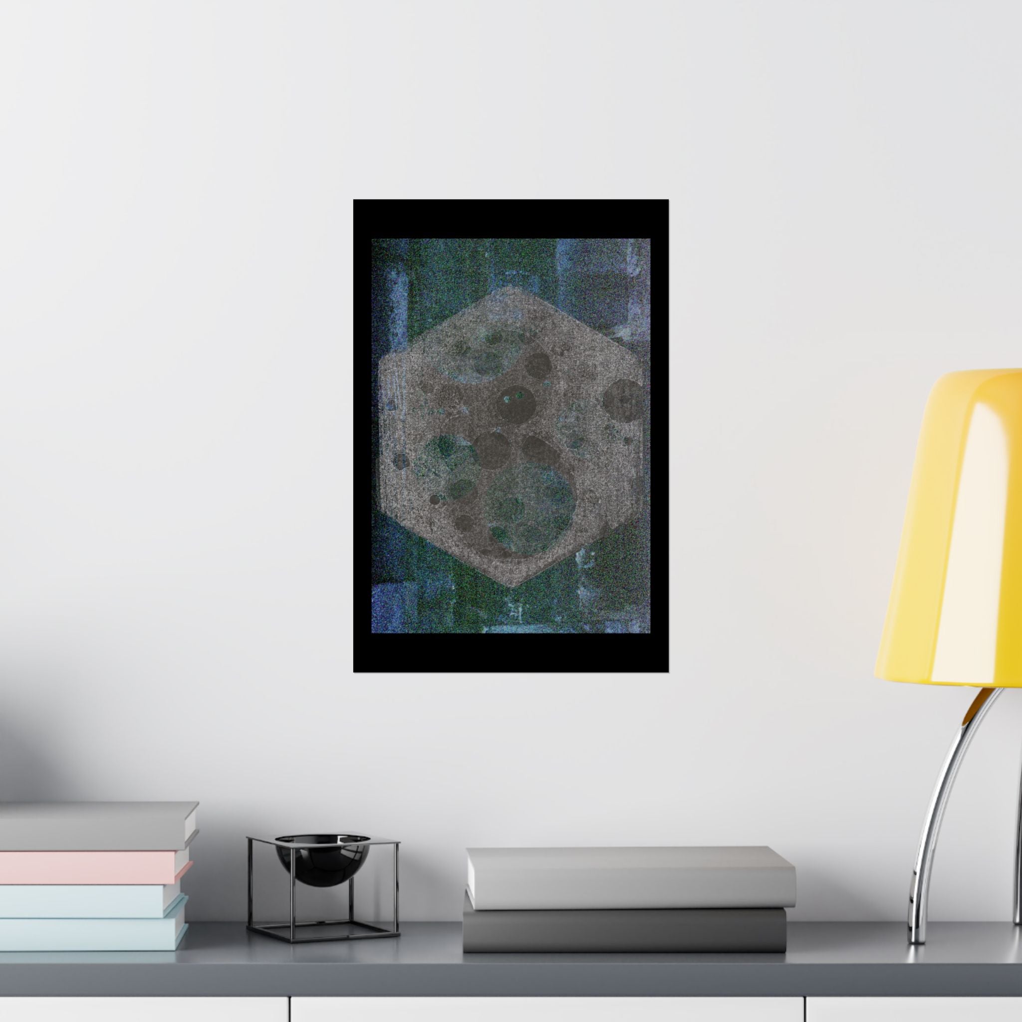 Abstract Hexagon Moon Matte Poster — Moody Blue-Green Wall Art