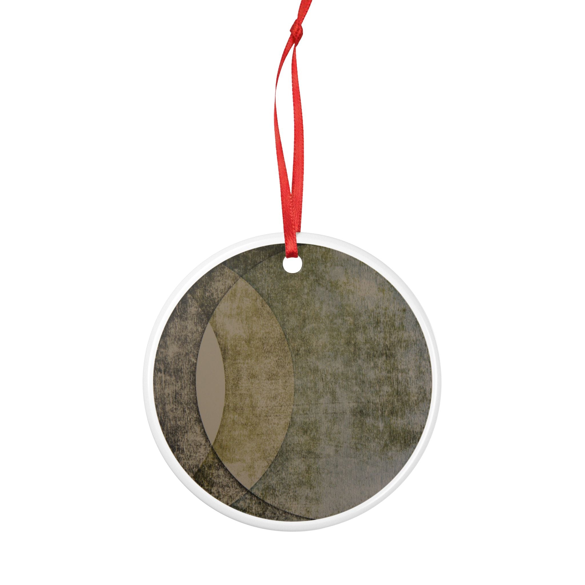 Abstract Vintage Moon Ceramic Ornament — Two-Sided Rustic Green Holiday Decor