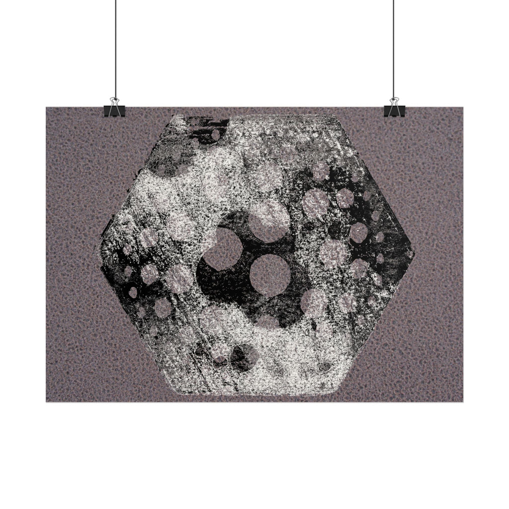 Abstract Hexagon Art Poster — Textured Geometric Horizontal Print