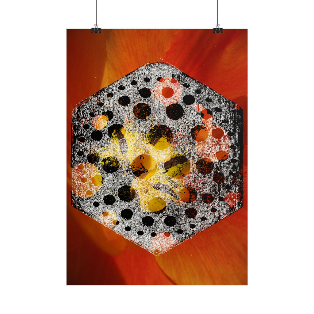 Abstracte zeshoekige bloemenposter — verticale kunstprint