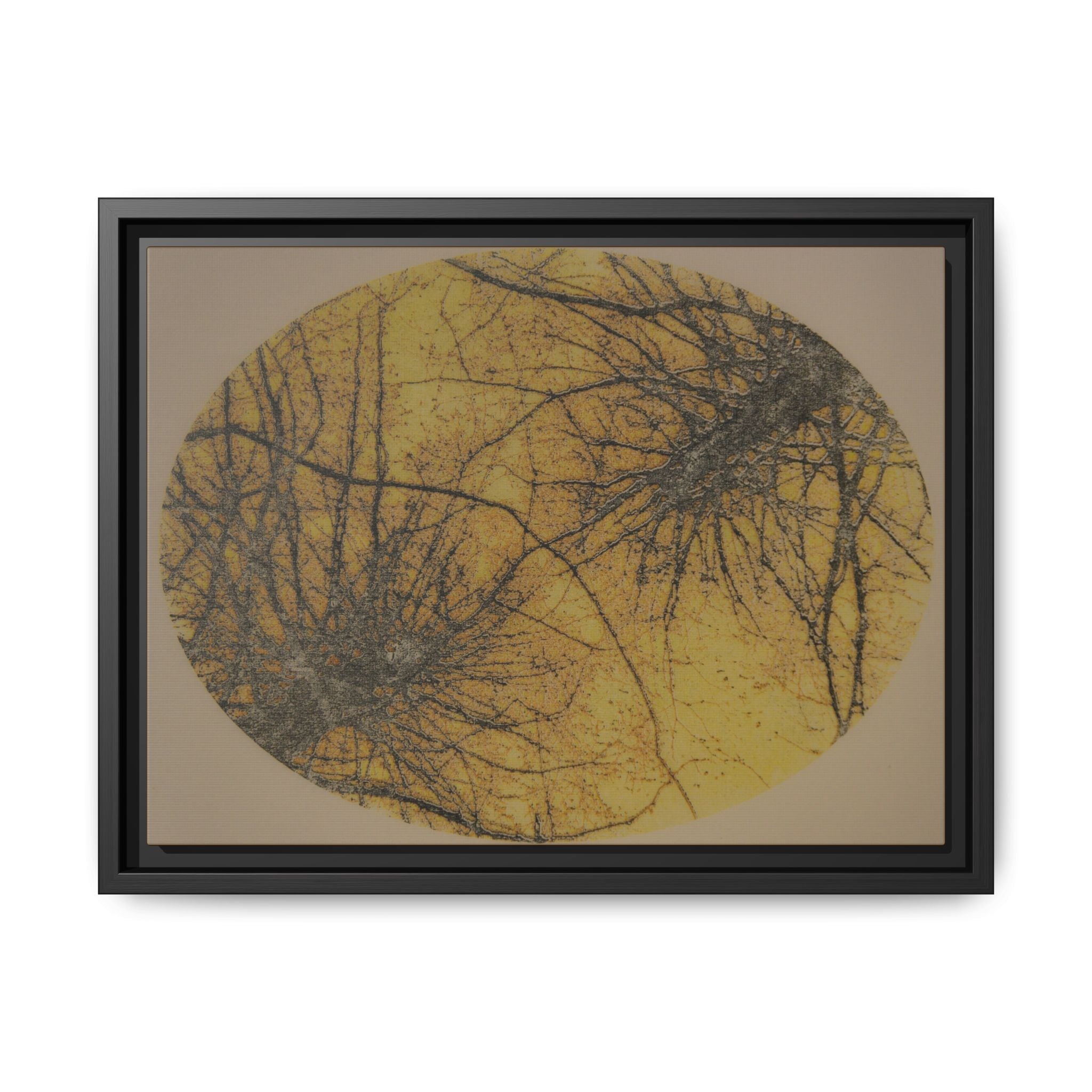 Framed Matte Canvas Art, no 45 — Twin Tree Wood-Carving Reproduction (Black, Bold Gold & Matte Goldenrod)