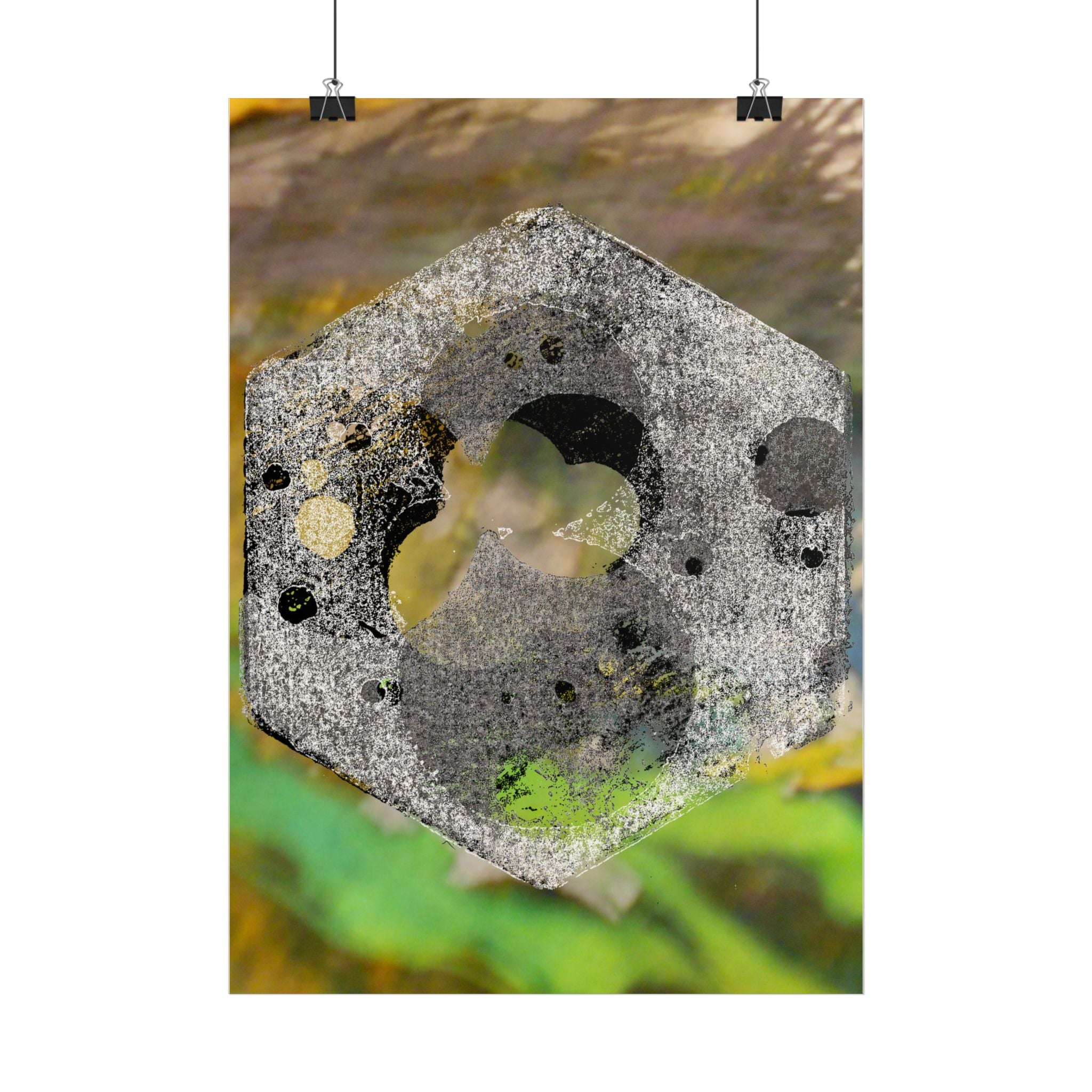 Abstract Hexagon Stone Poster — Botanical Texture Wall Art