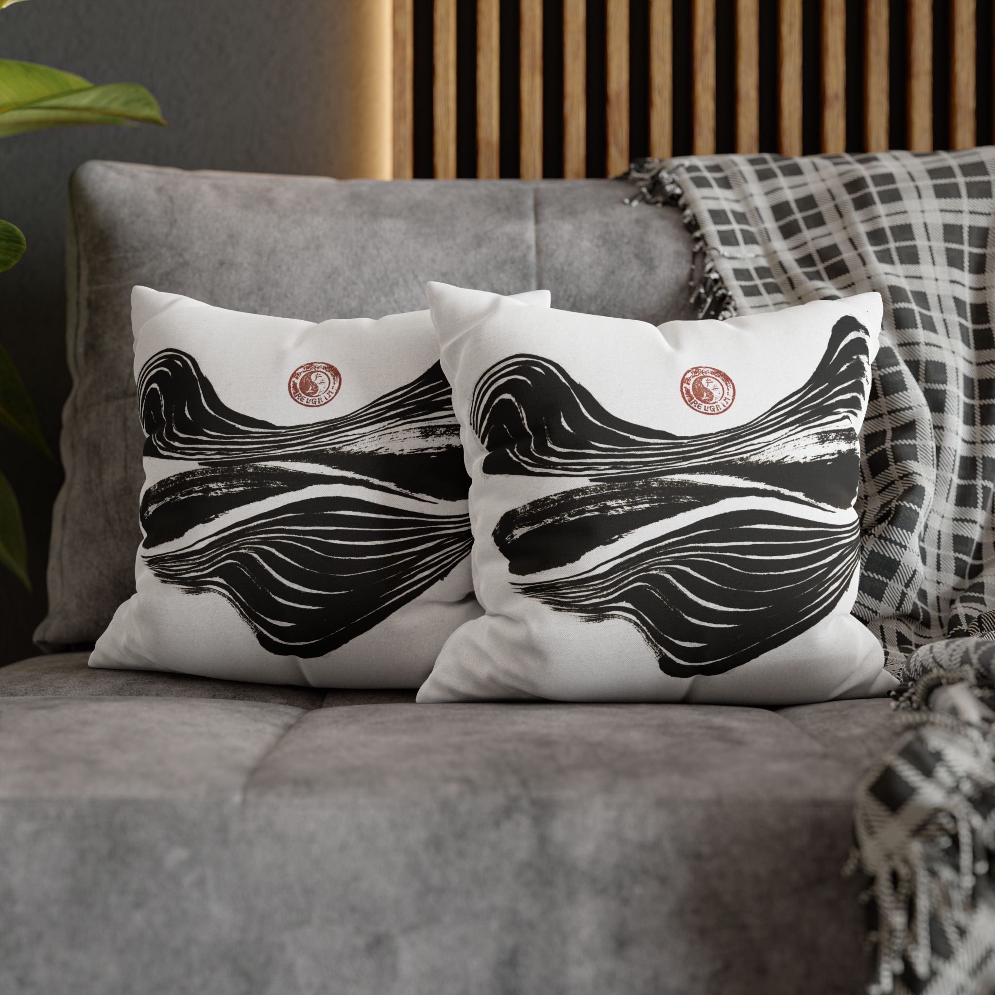 Abstract Zen Brushstroke Pillowcase — Minimalist Black & White Decorative Pillow