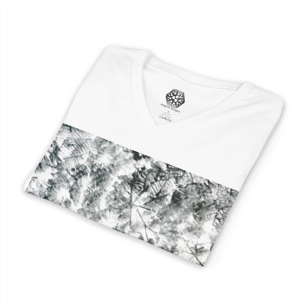 Abstract Black & White Tie-Dye V-Neck Tee — Minimalist Art Square Design