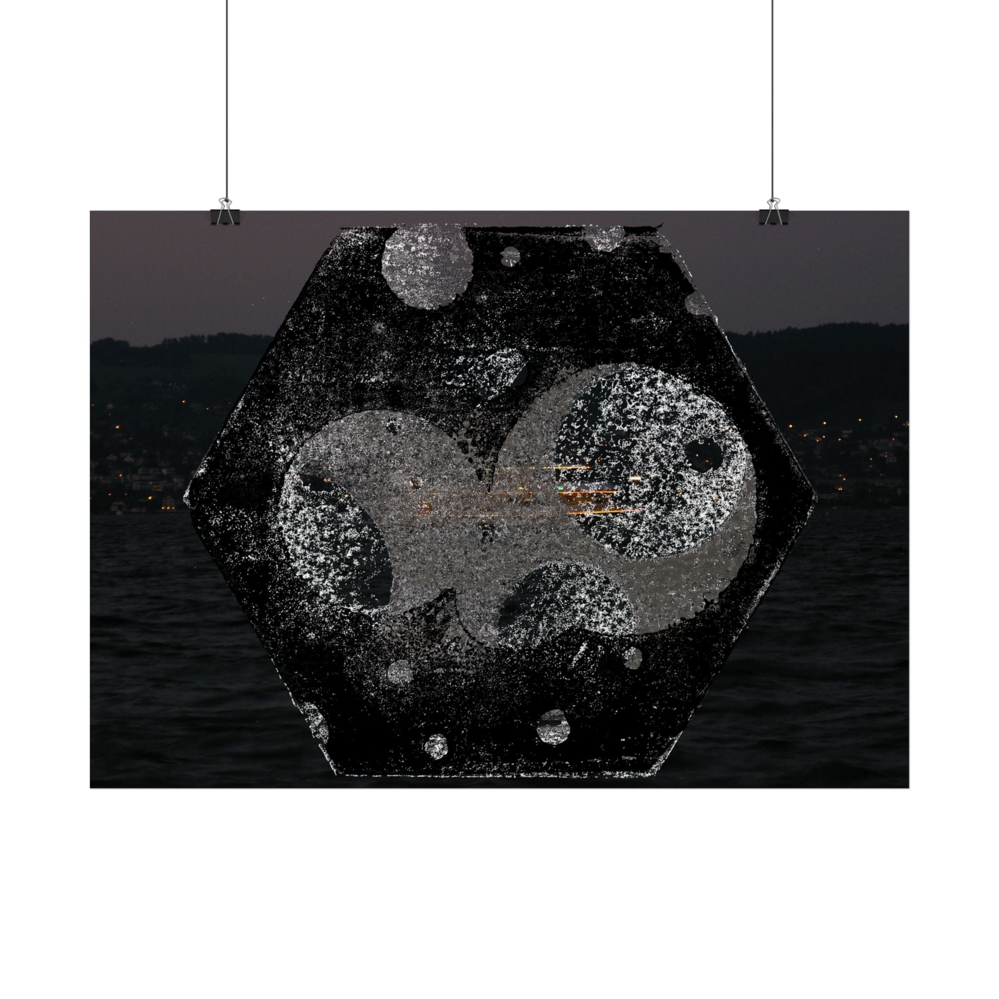 Horizontale poster — Abstracte kosmische zeshoekige nachtscène 