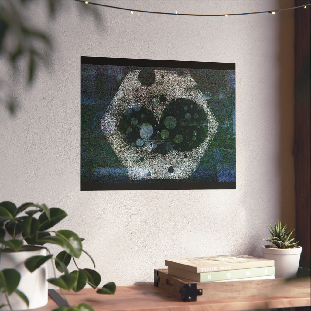 Abstract Hexagon Galaxy Matte Poster — Blue Green Modern Wall Art