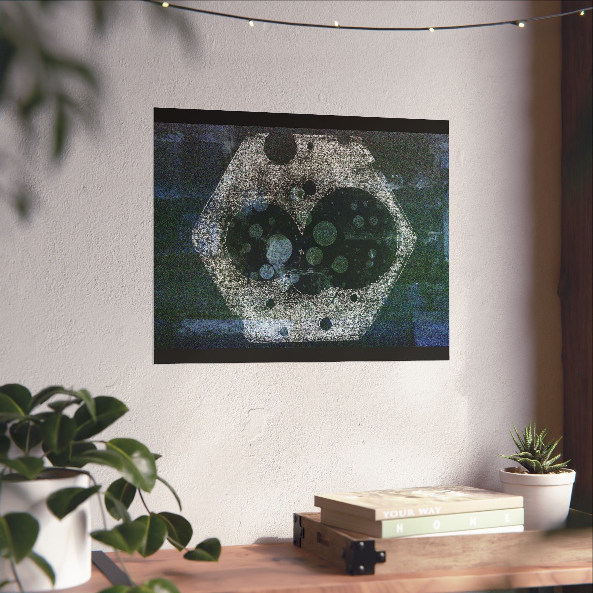 Abstract Hexagon Galaxy Matte Poster — Blue Green Modern Wall Art