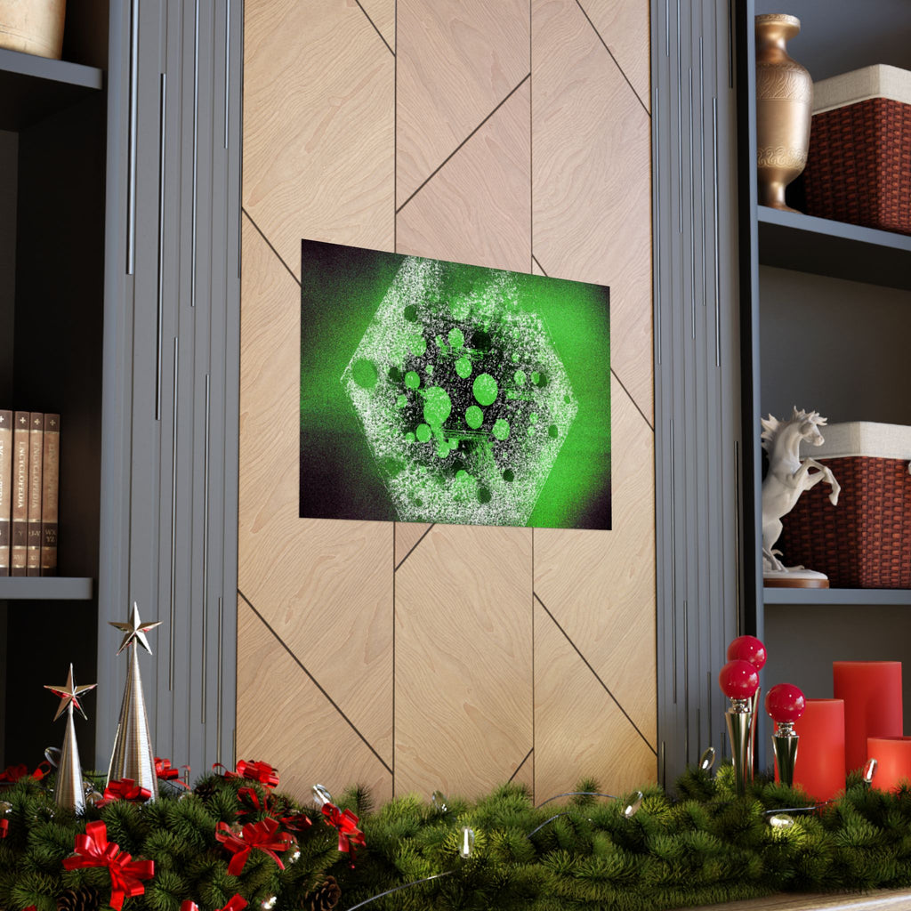 Abstract Neon Green Hexagon Matte Poster — Geometric Sci‑Fi Wall Art