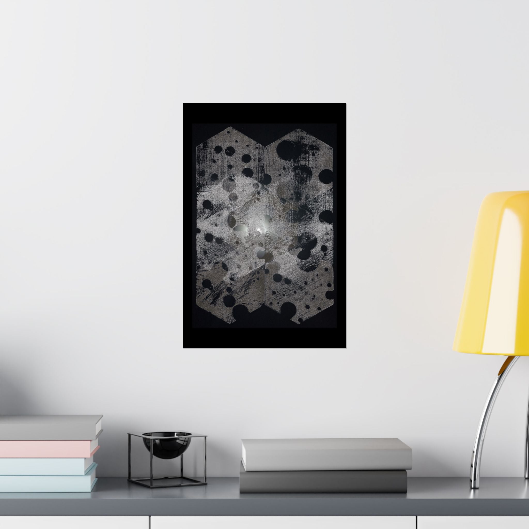 Abstract Geometric Dot Matte Poster — Monochrome Hex Pattern Wall Art