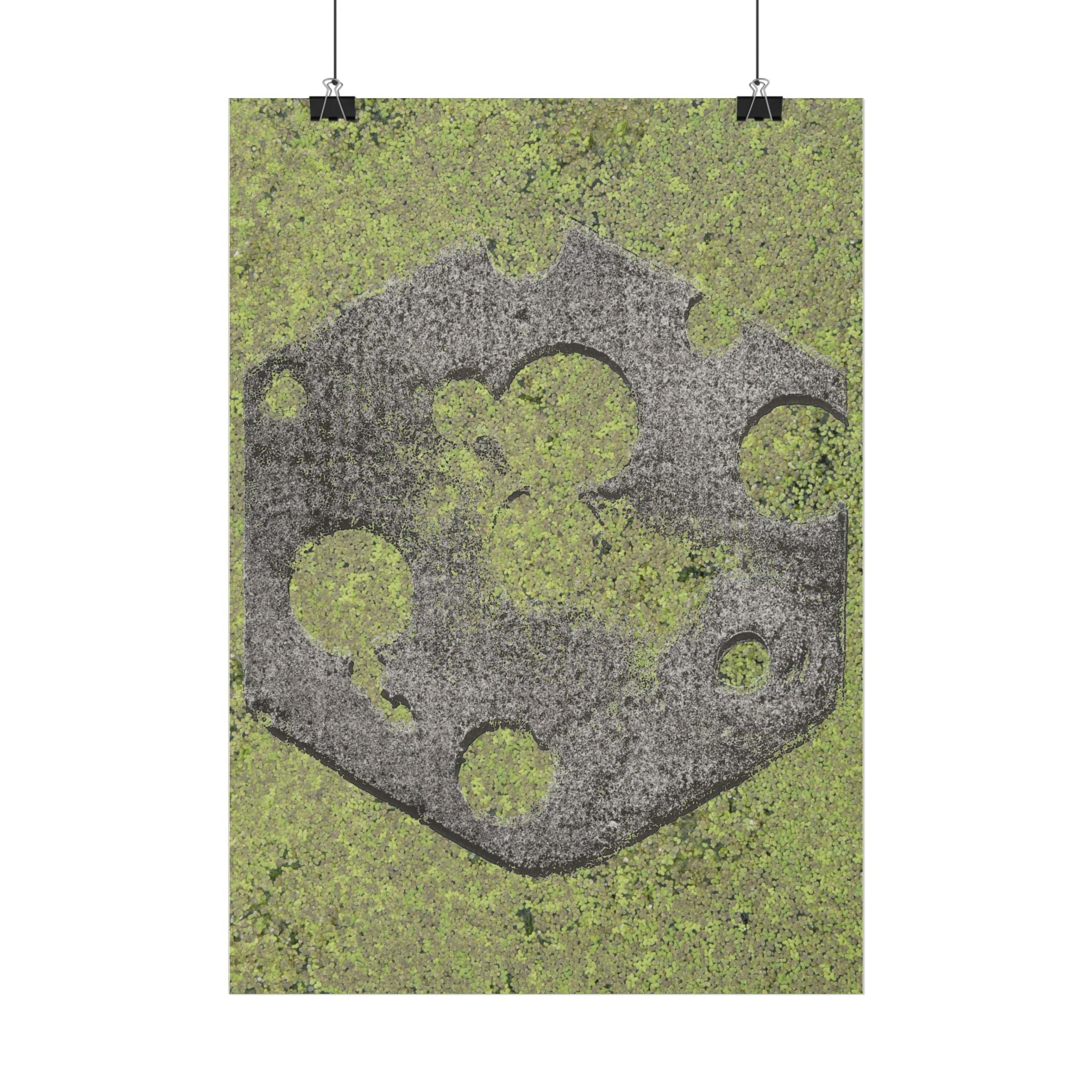 Mossy Stone Crest Poster — Vertical Wall Art