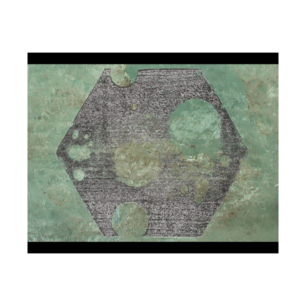Geometric Hexagon Moon Art Matte Horizontal Poster | Green Abstract Celestial Print
