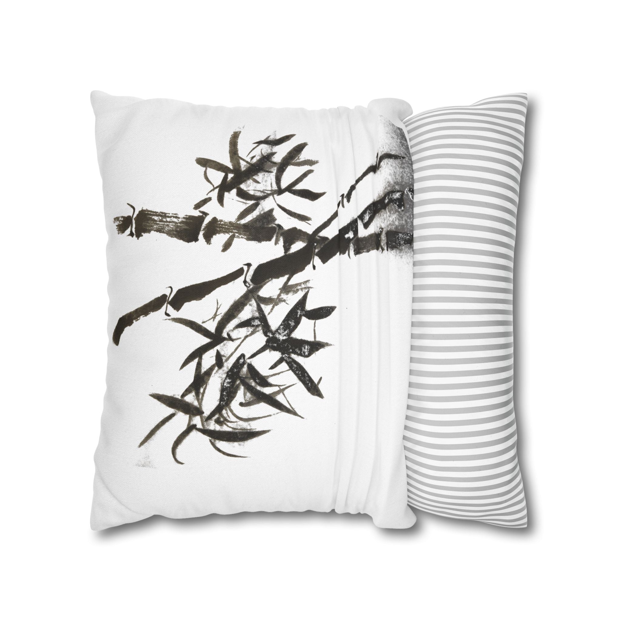 Bamboo Ink-Brush Square Pillowcase — Minimal Asian-Inspired Decorative Pillow Cover