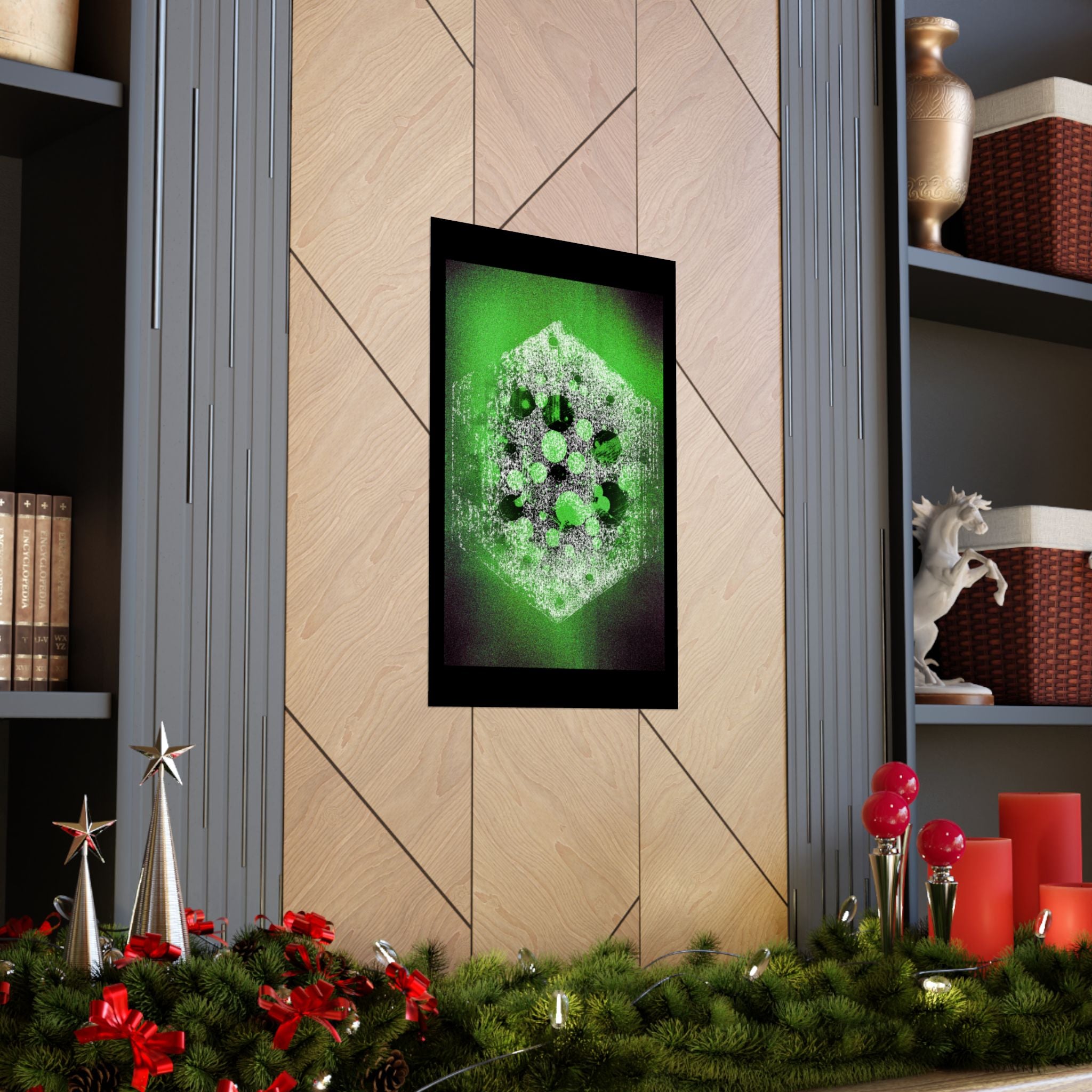Green Hexagon Abstract Poster — Neon Geometric Art Matte Vertical Print
