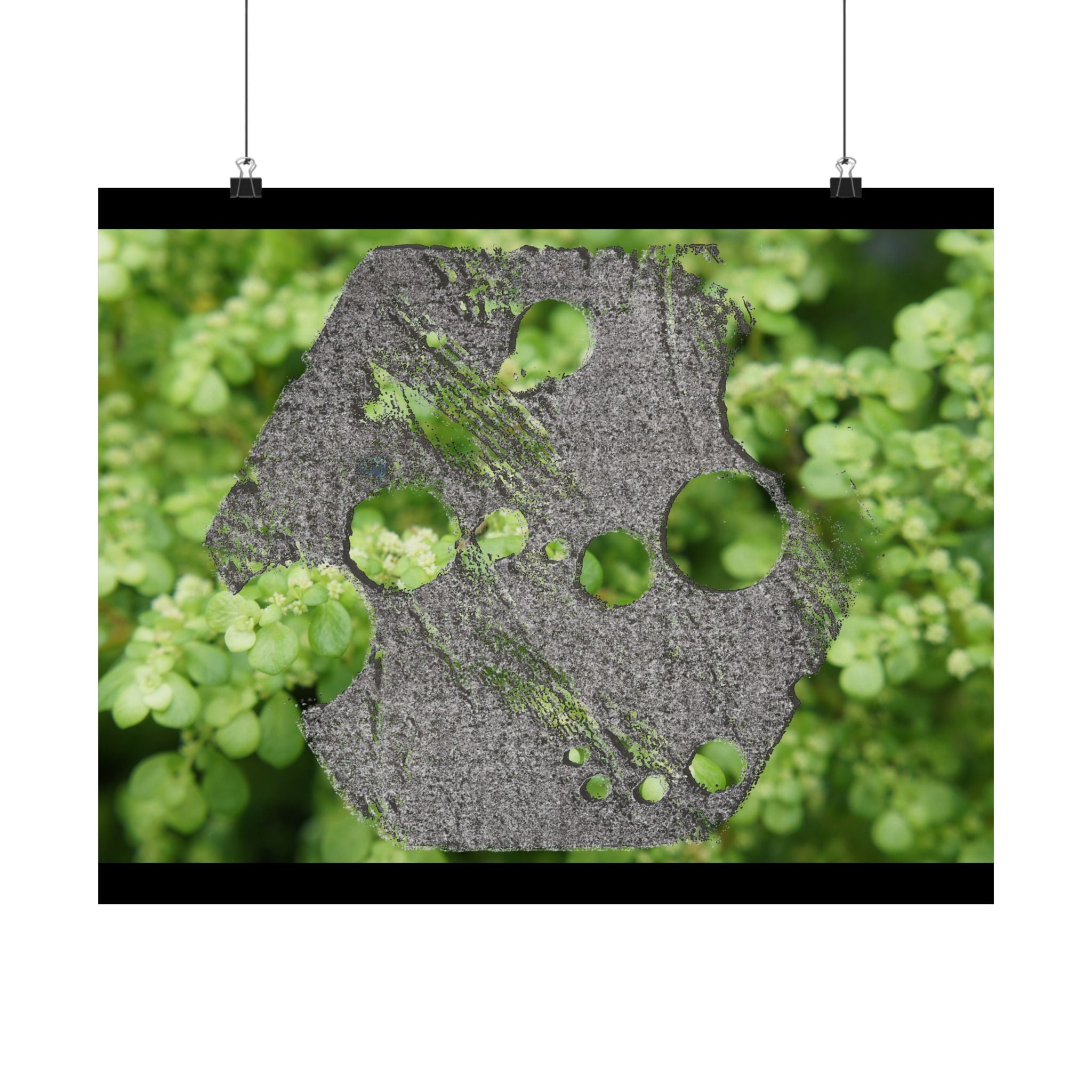 Abstract Green Moss & Weathered Metal Matte Poster — Botanical Nature Wall Art (Horizontal)