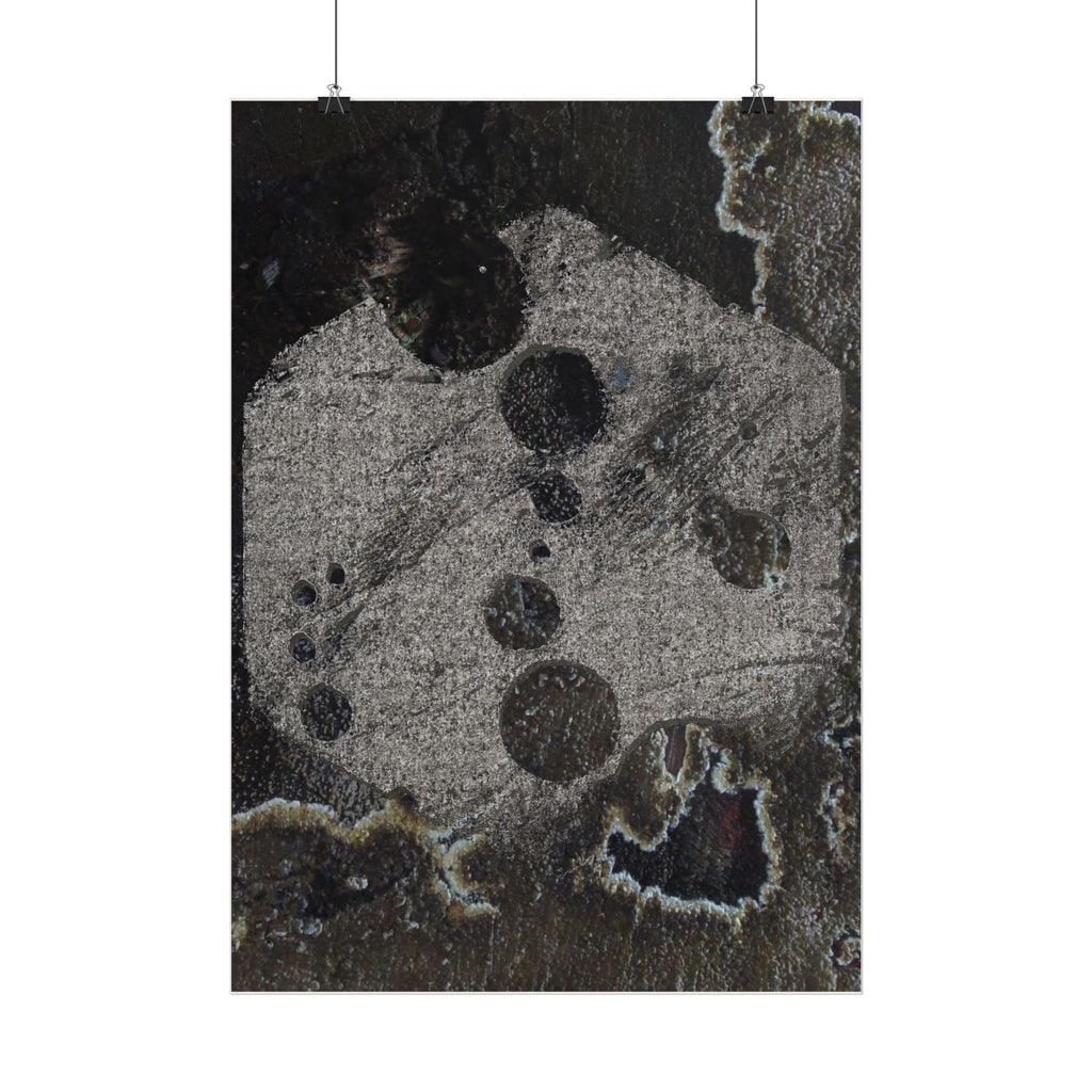 Abstract Grunge Moon Poster — Dark Textured Matte Vertical Wall Art