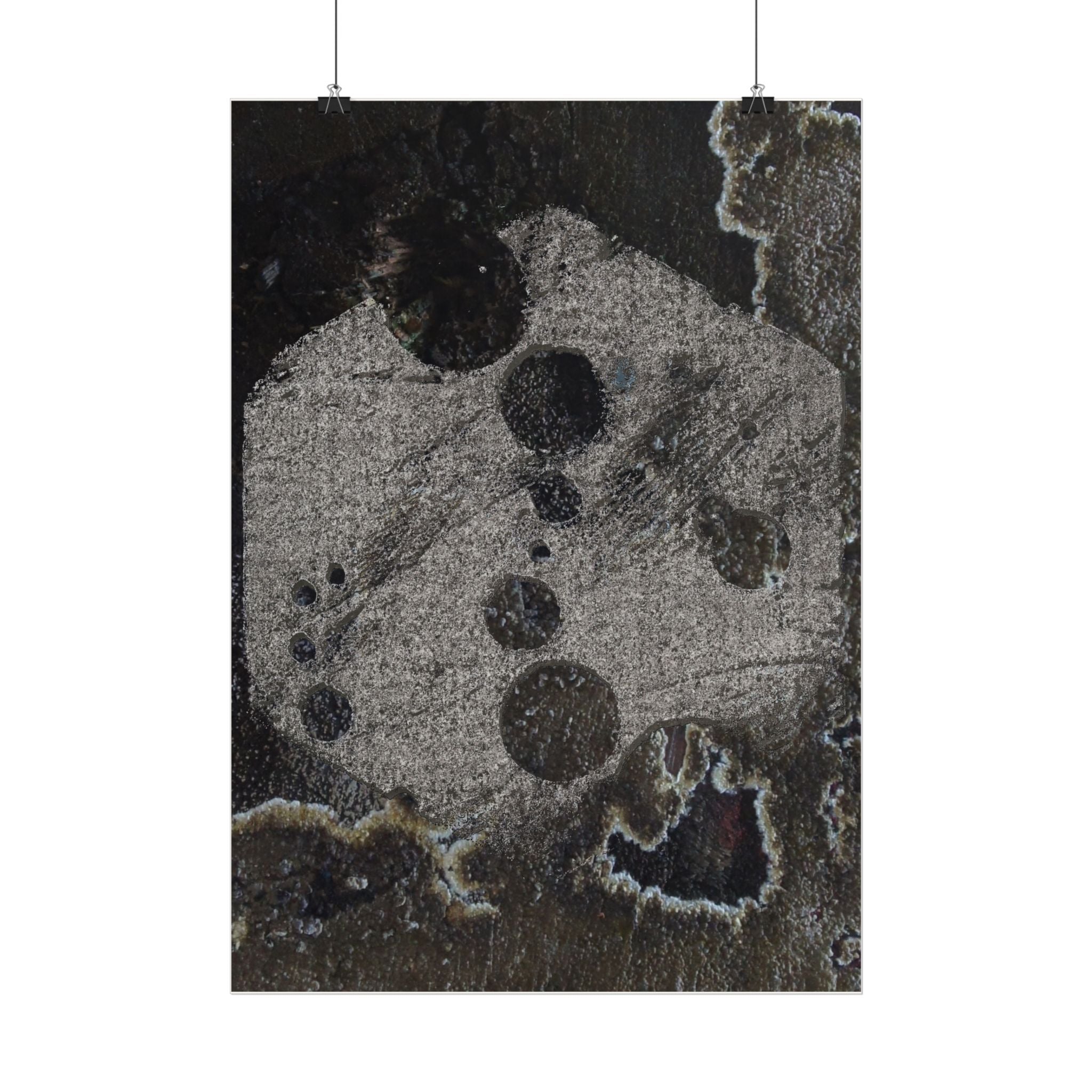 Abstract Grunge Moon Poster — Dark Textured Matte Vertical Wall Art