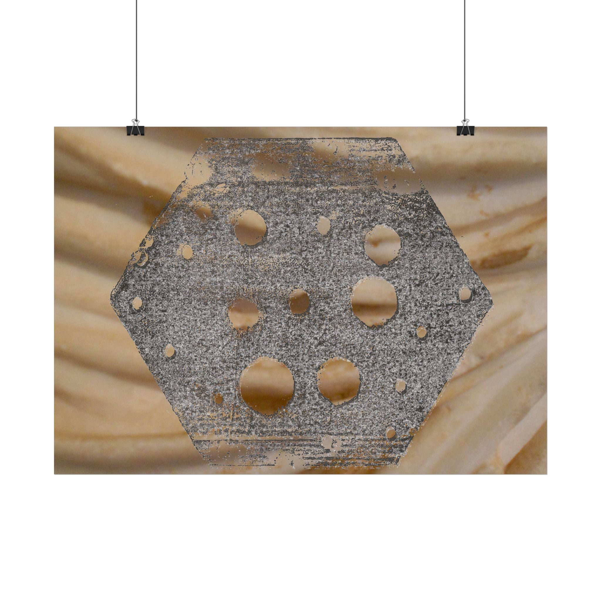 Abstracte zeshoekige uitgesneden horizontale poster — Neutrale beige wanddecoratie met textuur 