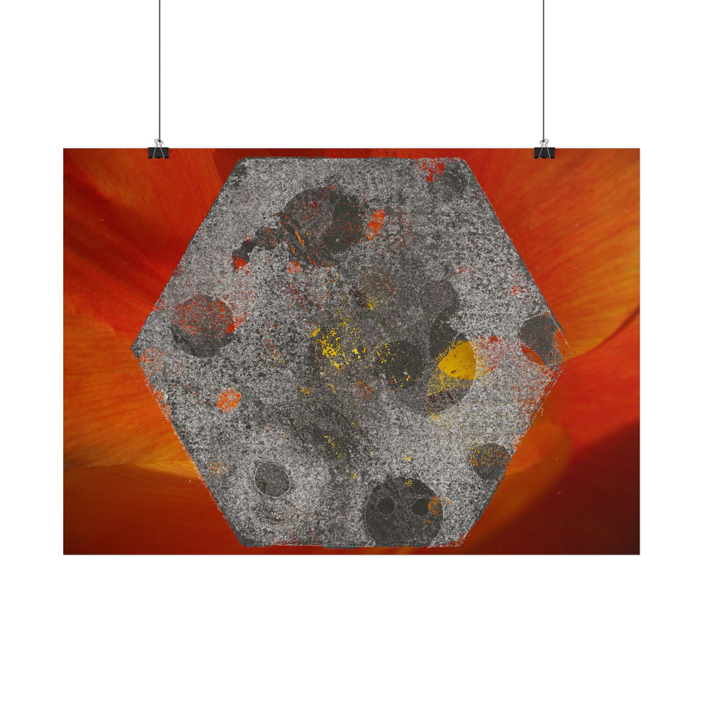 Abstract Hexagon Art Poster — Red Orange Horizontal Print
