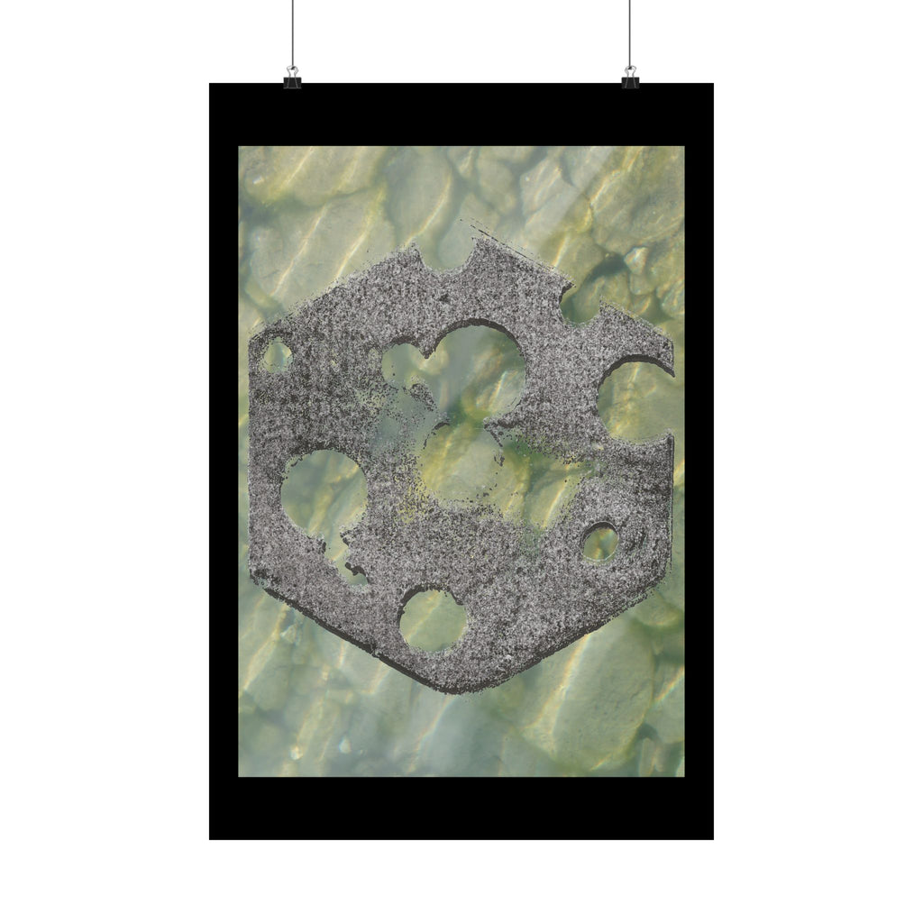 Matte Poster — Abstract Stone Hex Emblem on Green Marble Background
