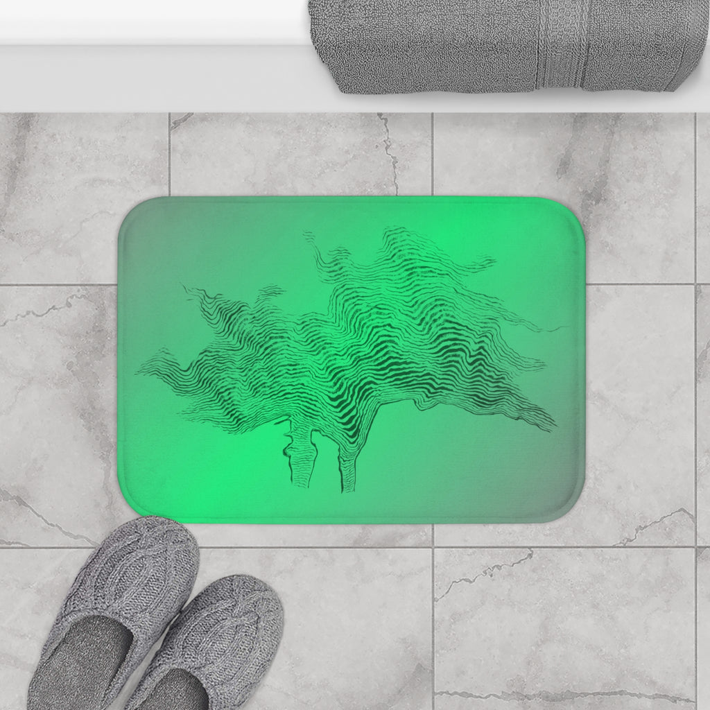 Abstract Green Wave Bath Mat — Textured Ripple Design