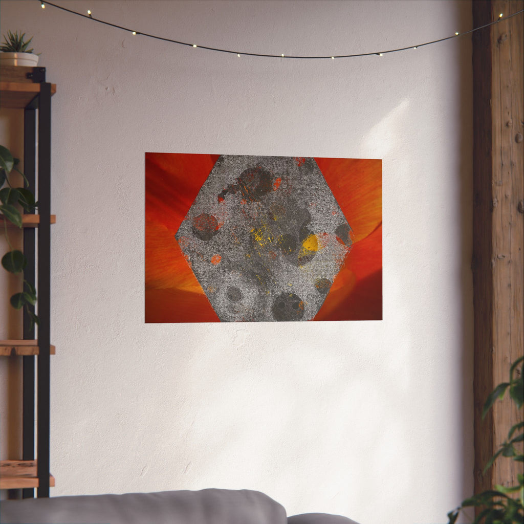 Abstract Hexagon Art Poster — Red Orange Matte Horizontal Print