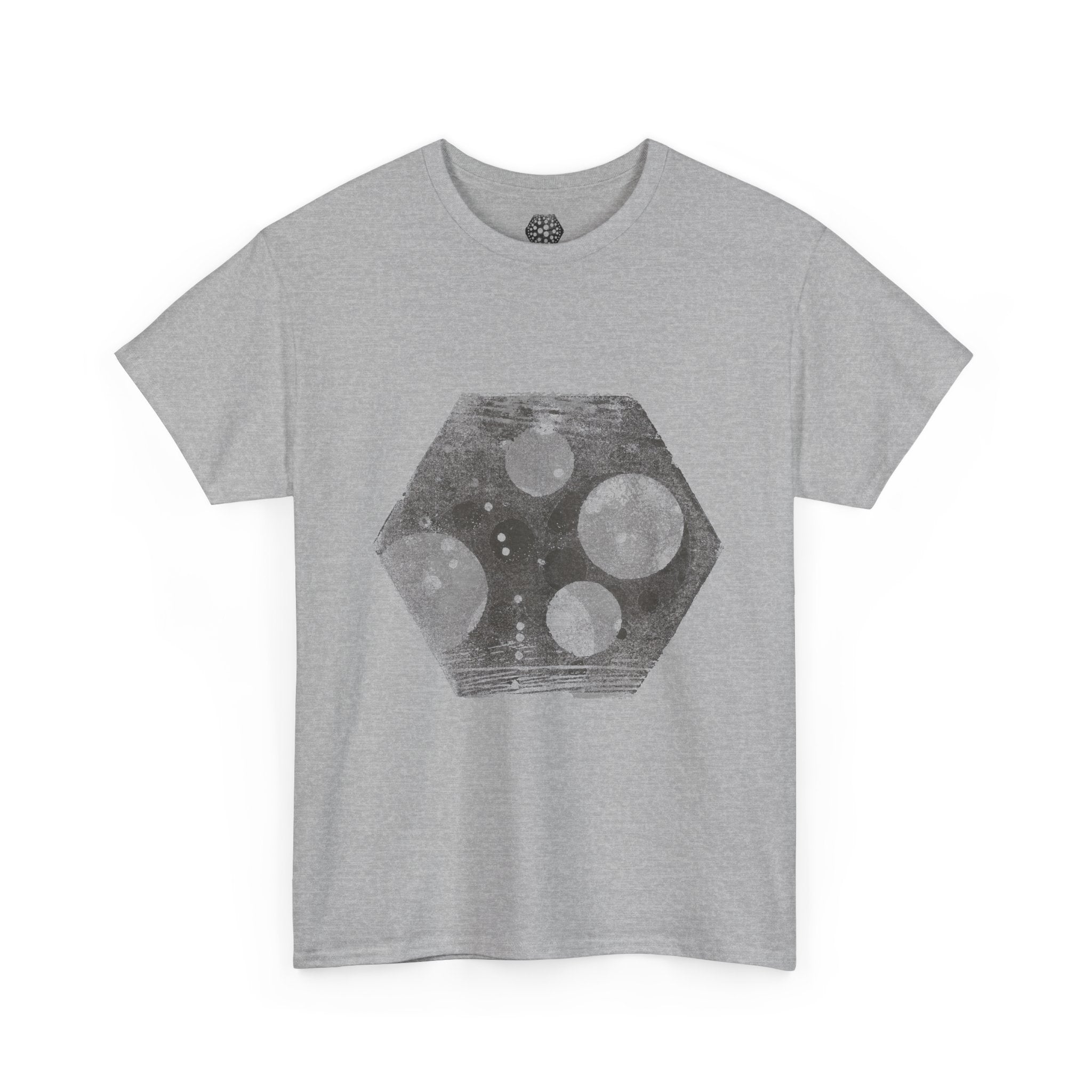 Hexagon Circles Graphic Tee — Digital Manual Print Art