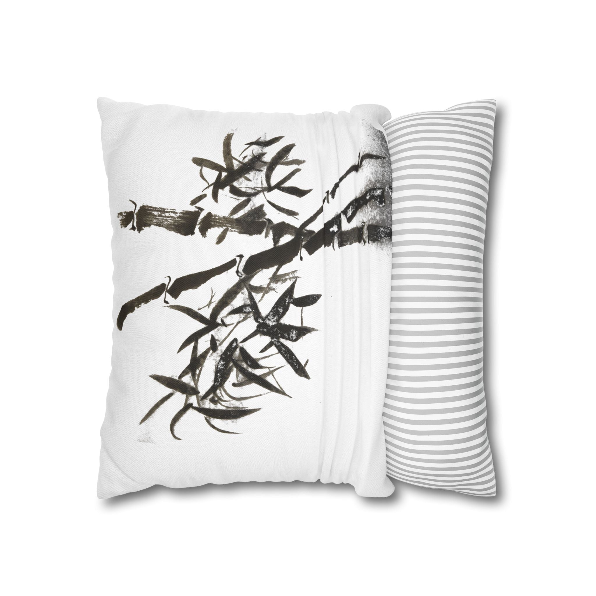 Bamboo Ink-Brush Square Pillowcase — Minimal Asian-Inspired Decorative Pillow Cover
