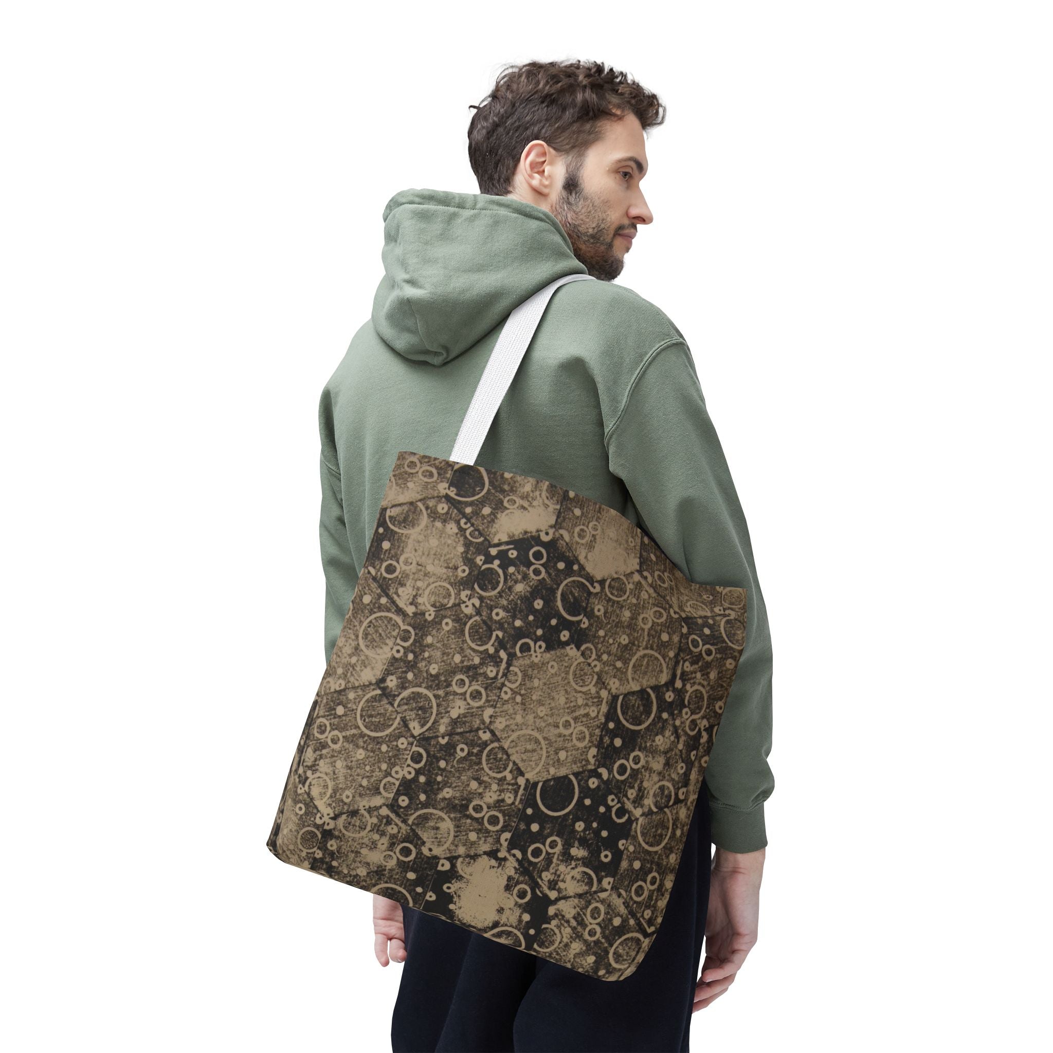 Vintage Hexagon Pattern Tote Bag – Sepia Geometric All-Over Print