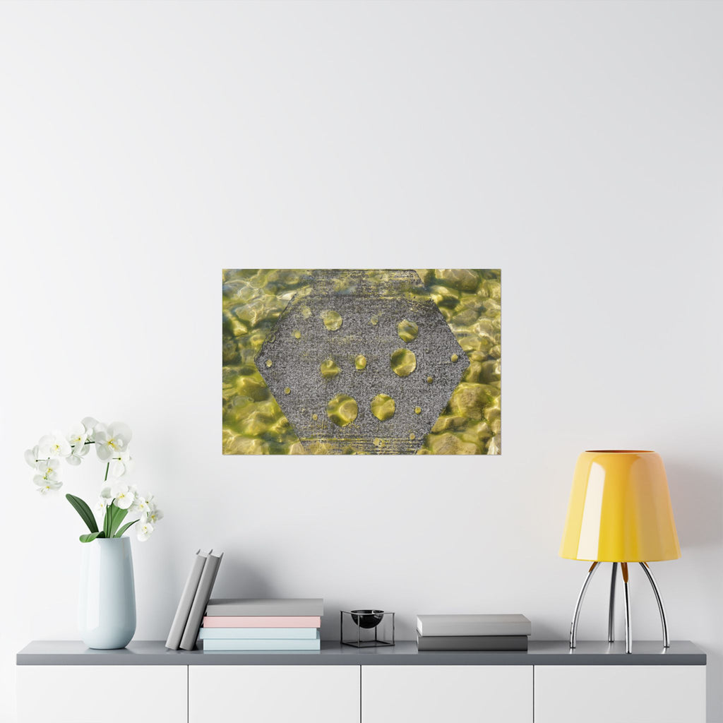 Abstracte geode matte horizontale poster — Gele kristaltextuur wanddecoratie 