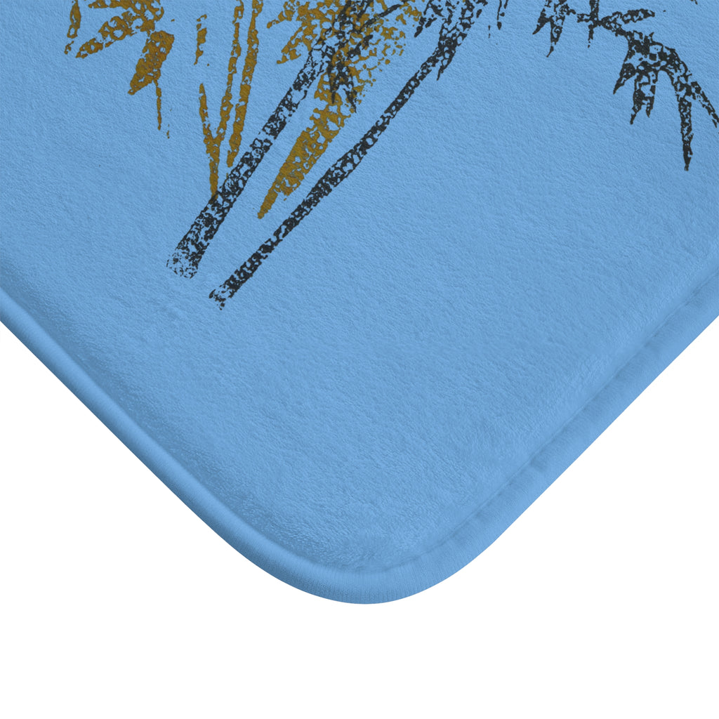 Blue Abstract Floral Bath Mat — Modern Nature-Inspired Bathroom Rug