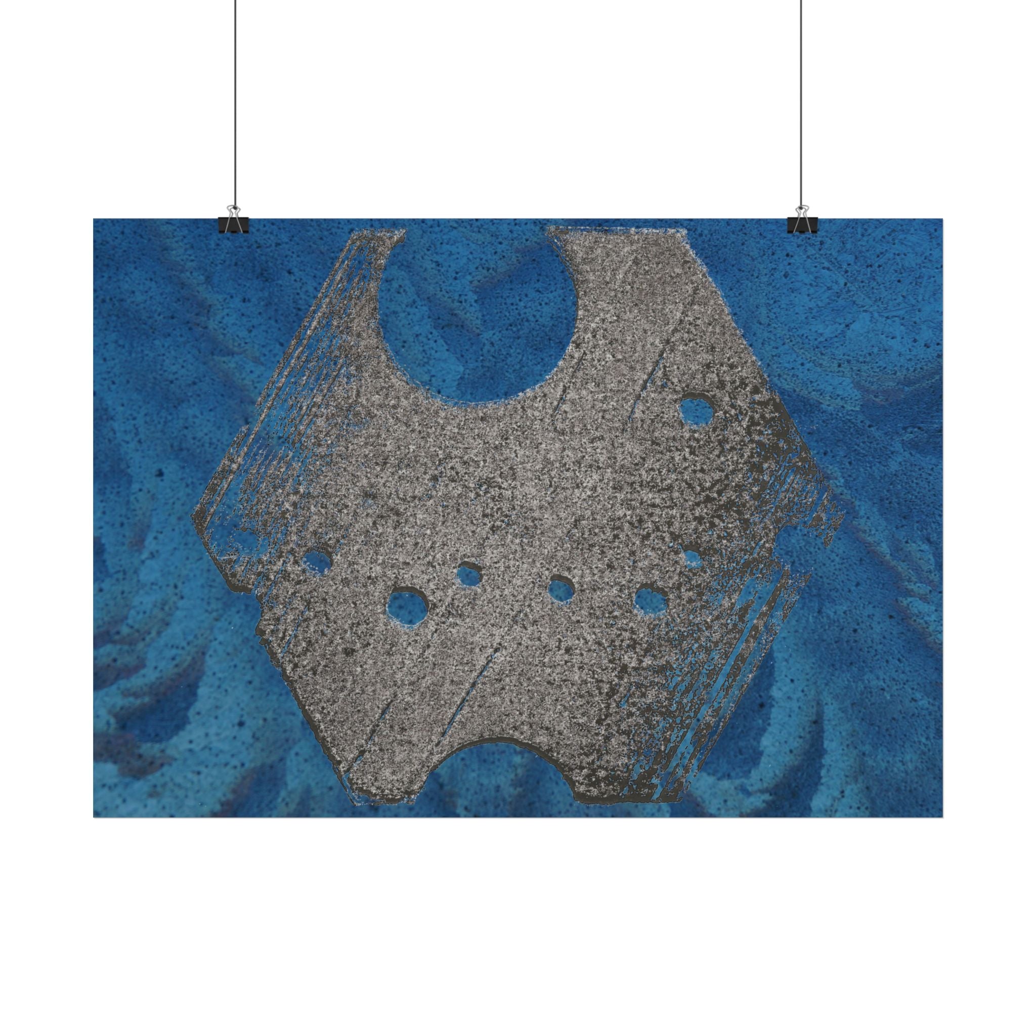 Abstracte blauwe textuur met metallic geometrische vormen poster 