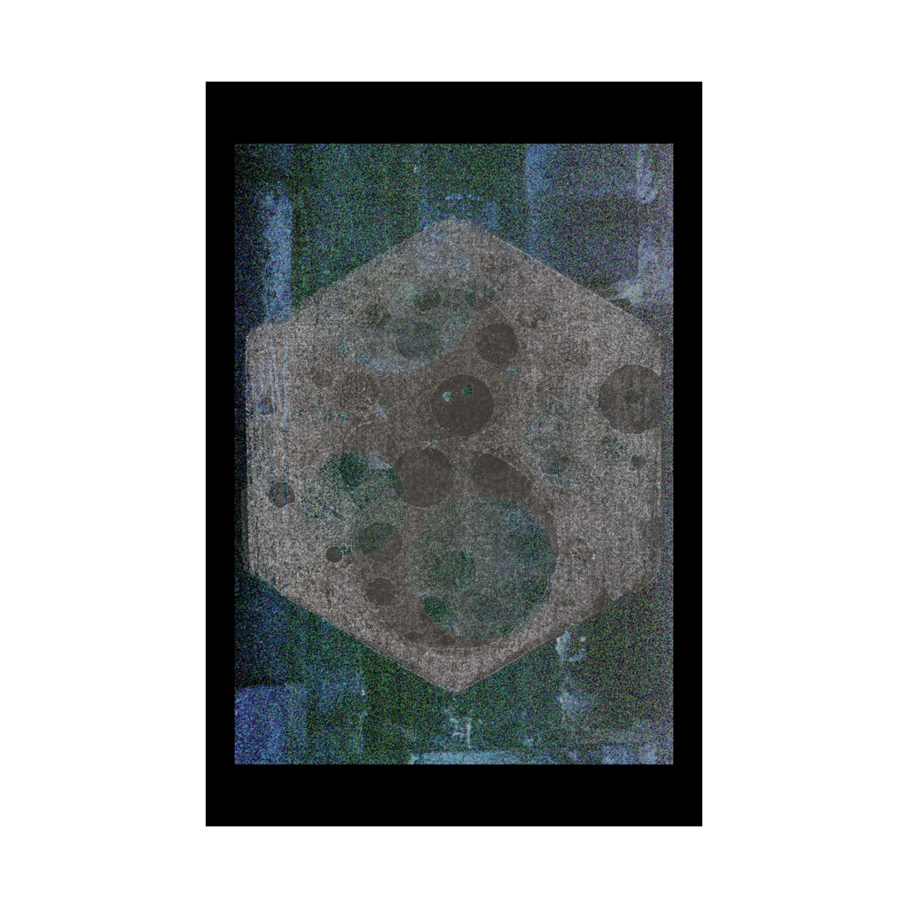 Abstract Hexagon Moon Matte Poster — Moody Blue-Green Wall Art