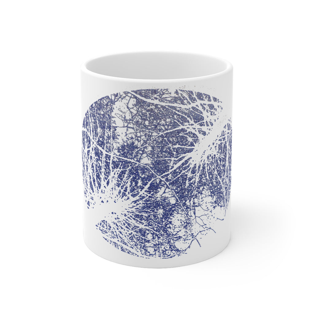 Tree Rings Ceramic Mug — Blue Forest Silhouette Cup