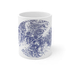 Tree Rings Ceramic Mug — Blue Forest Silhouette Cup