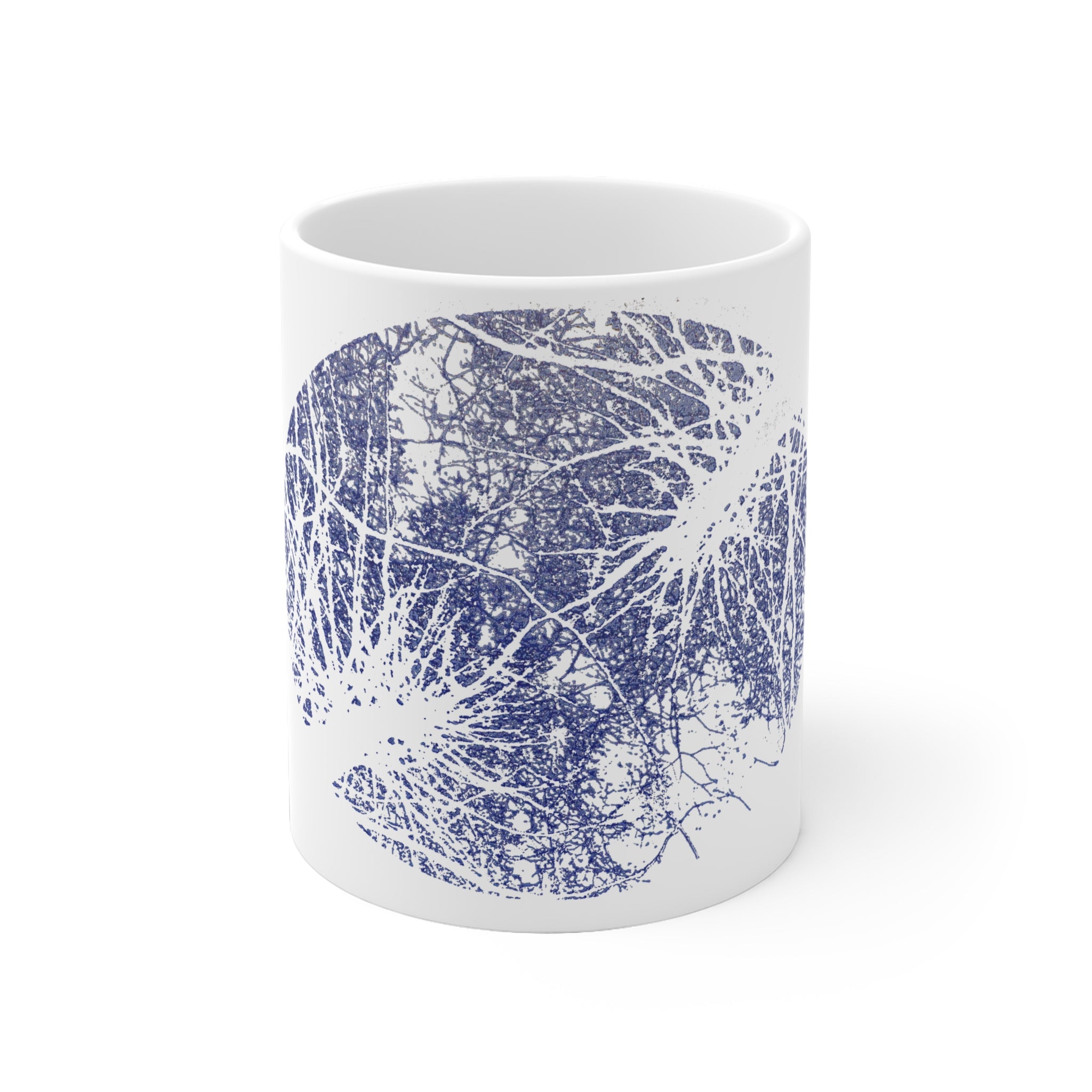 Tree Rings Ceramic Mug — Blue Forest Silhouette Cup