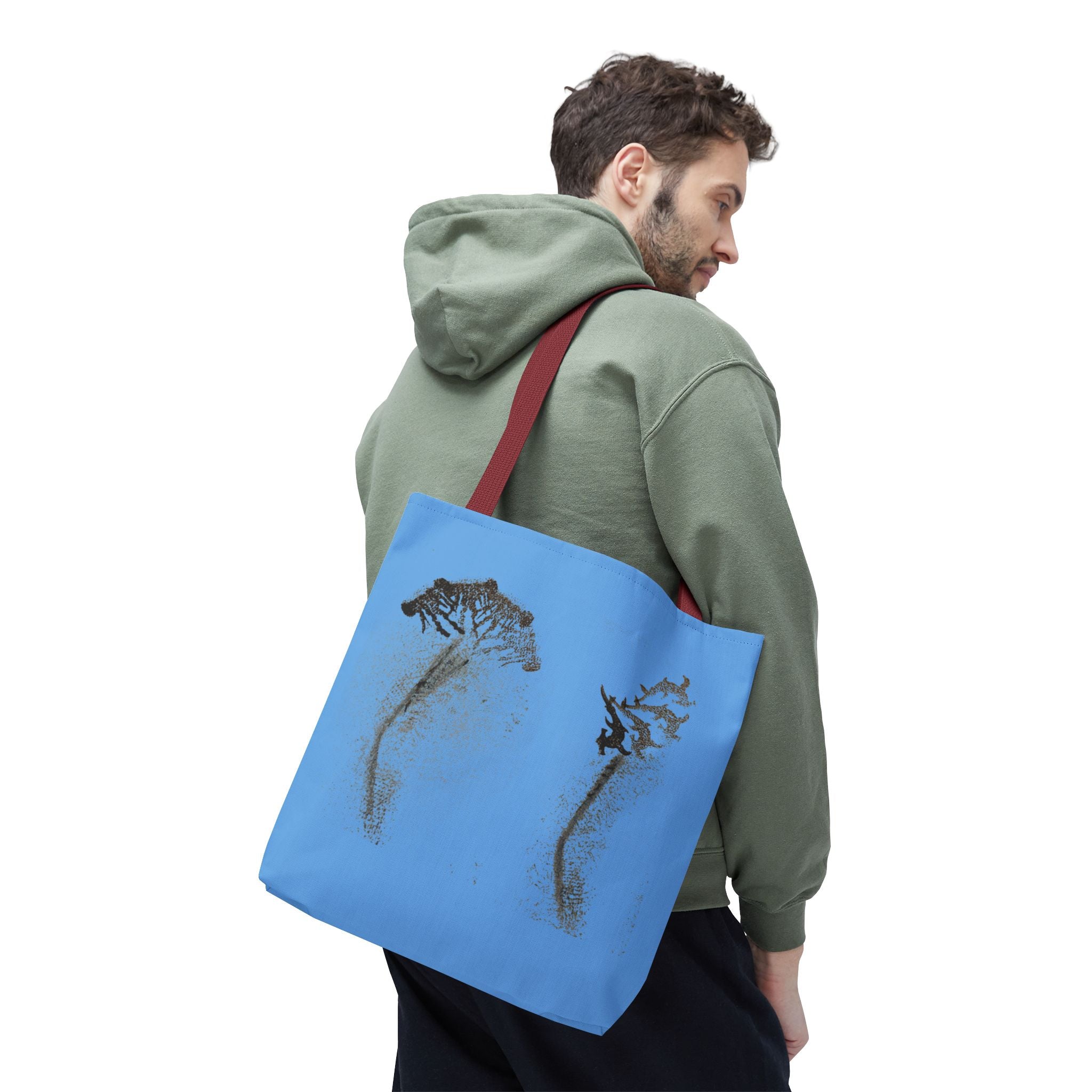Blue Sea Life Tote Bag — Sand Art Seahorse & Coral All-Over Print