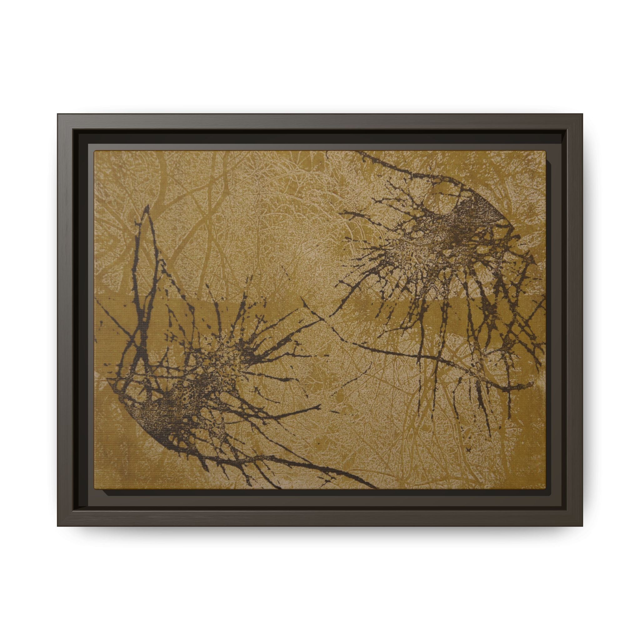 Framed Matte Canvas Art, no 02 — Twin Tree Wood-Carving Reproduction (Black & Ochre Brown)
