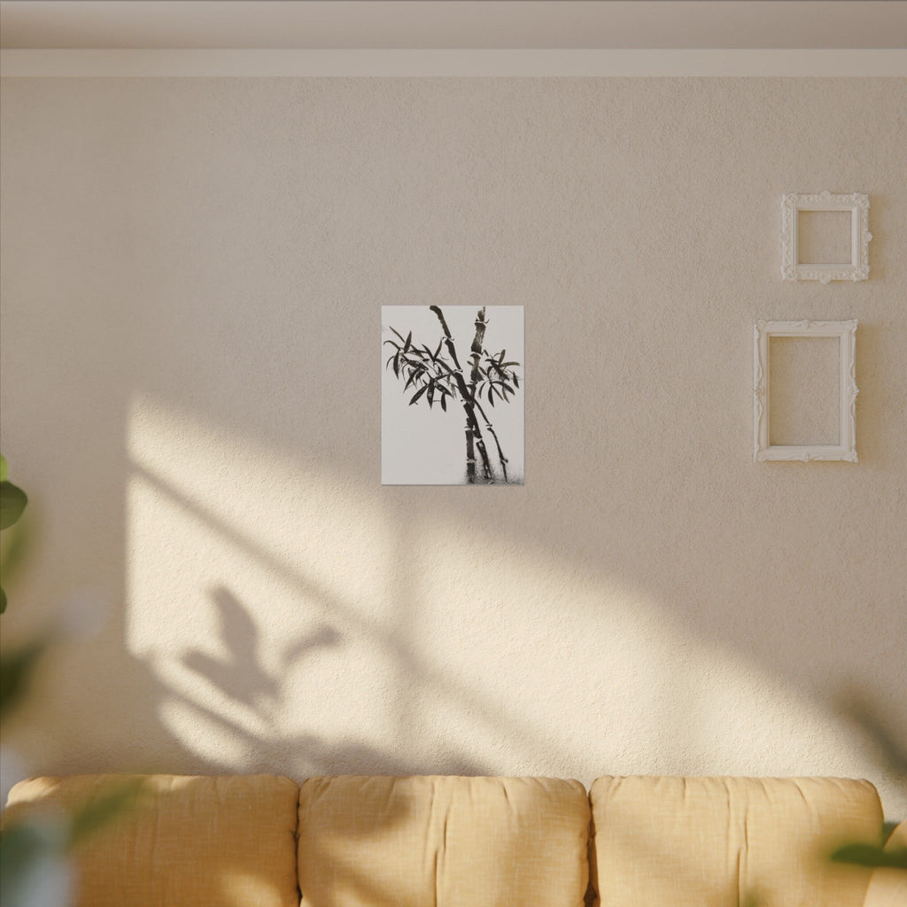 Canvasprint met bamboe-inkt en matte afwerking — Minimalistische Aziatische penseelkunst wanddecoratie 