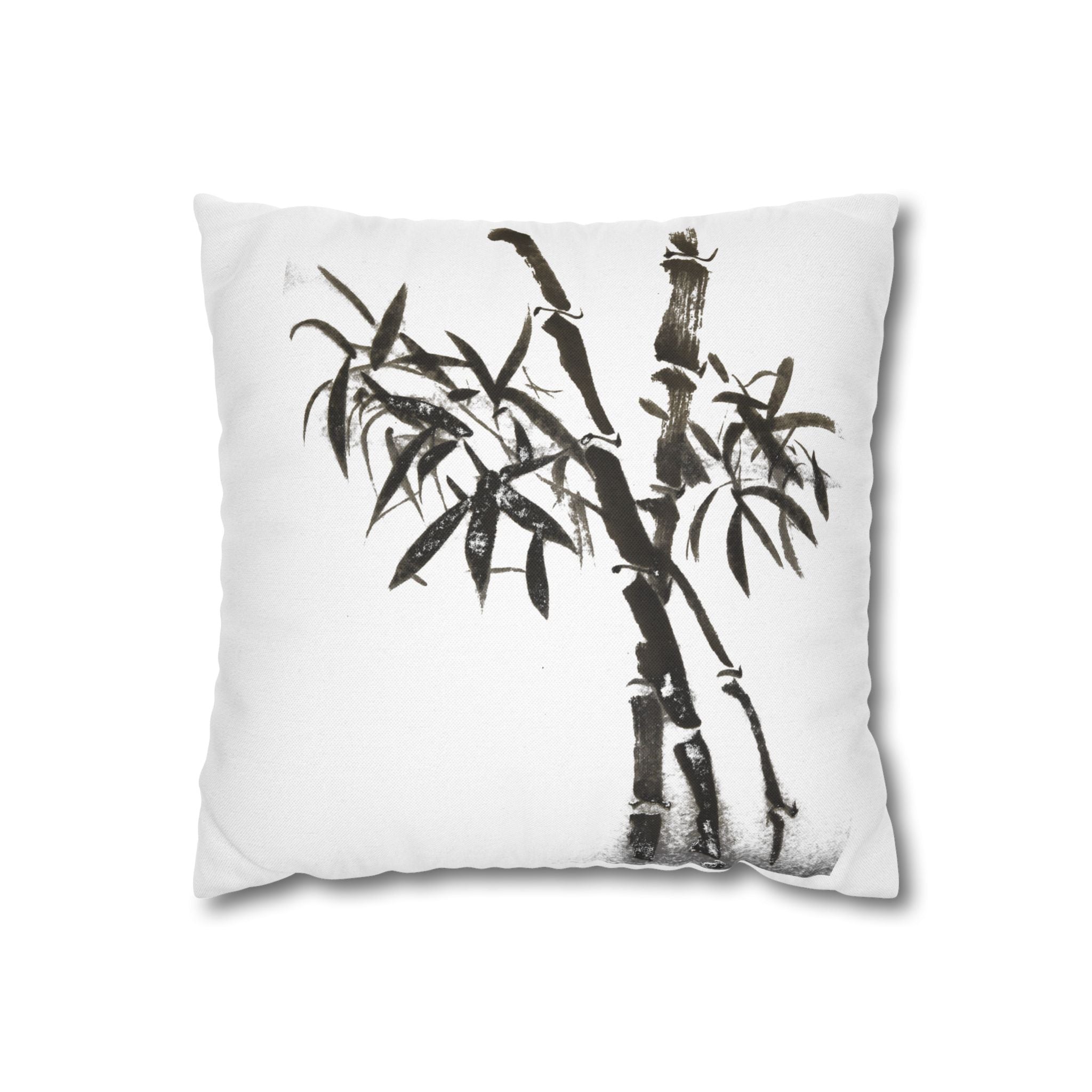 Bamboo Ink-Brush Square Pillowcase — Minimal Asian-Inspired Decorative Pillow Cover