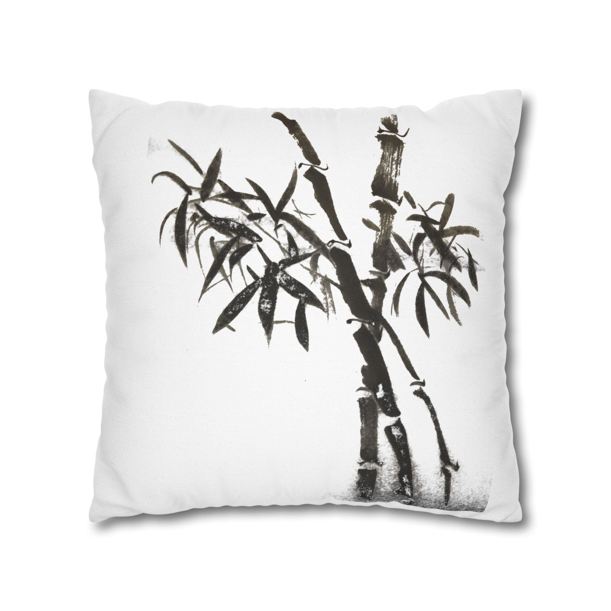 Bamboo Ink-Brush Square Pillowcase — Minimal Asian-Inspired Decorative Pillow Cover