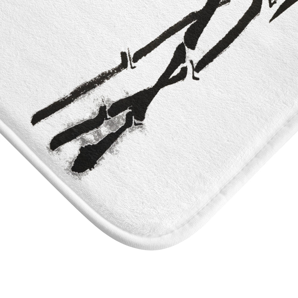 Zen Bamboo Bath Mat — Minimal Black Ink Sumi-e Design