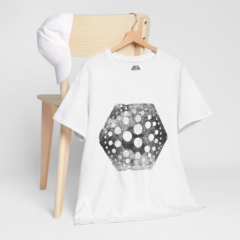 Hexagon Circles Graphic Tee — Digital Manual Print Art
